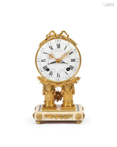 A good late 18th century French ormolu and marble mantel clock Baudin, Paris