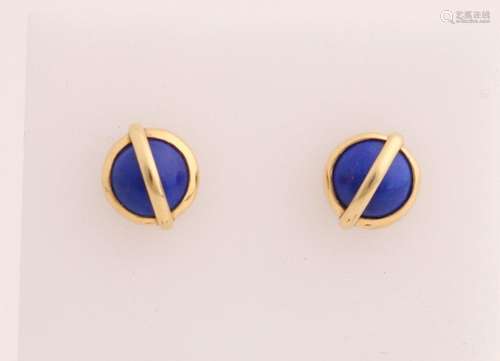 Gold ear studs with lapis lazuli