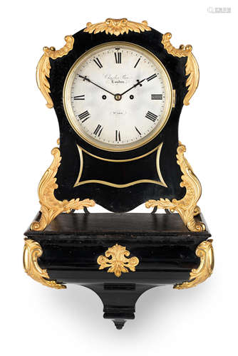 A good mid 19th century gilt brass-mounted ebonised bracket clock with original wall bracket Charles Pace, No. 484