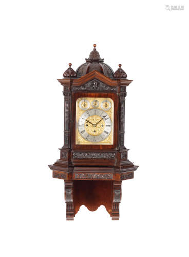 A fine quality late 19th century carved mahogany quarter chiming bracket clock with original bracket Unsigned 2