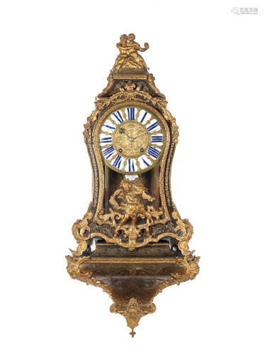 An impressive second quarter of the 18th century French tortoiseshell boulle inlaid bracket clock with original bracket Brezagez, a Paris. The case and bracket both stamped Marchand 2