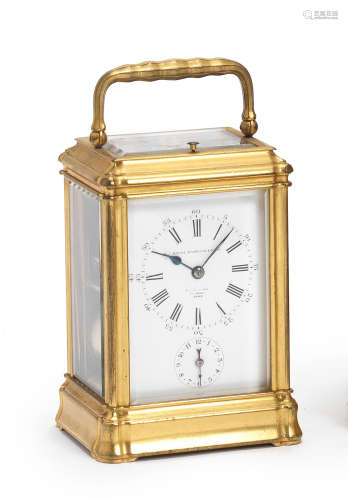 A good late 19th century gorge cased carriage clock with alarm and repeat, in original travelling case Retailed by Barraud & Lund, Pall Mall, London. Possibly by Jacot. 3