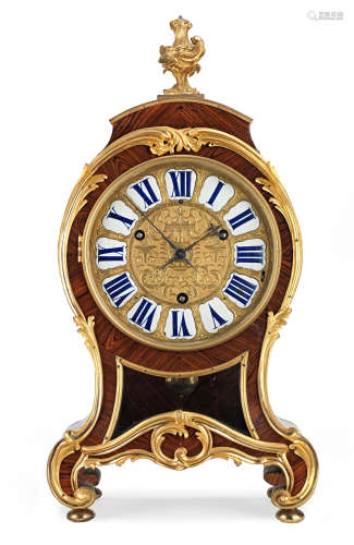An ormolu-mounted kingwood parquetry bracket clock with earlier quarter striking movement The associated movement by Gribelin, Paris