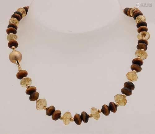 Necklace with citrine and tiger's eye with gold