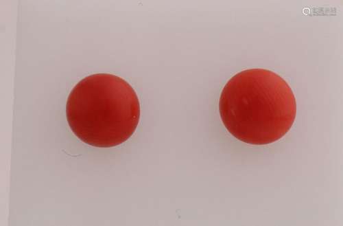 Gold ear studs with red coral