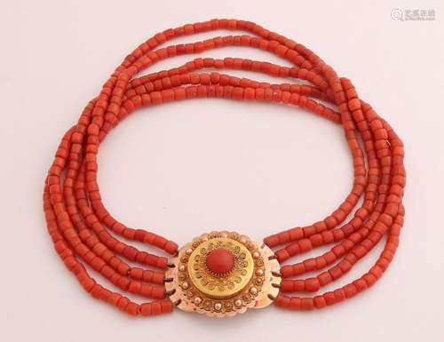 Red coral necklace with gold tone lock