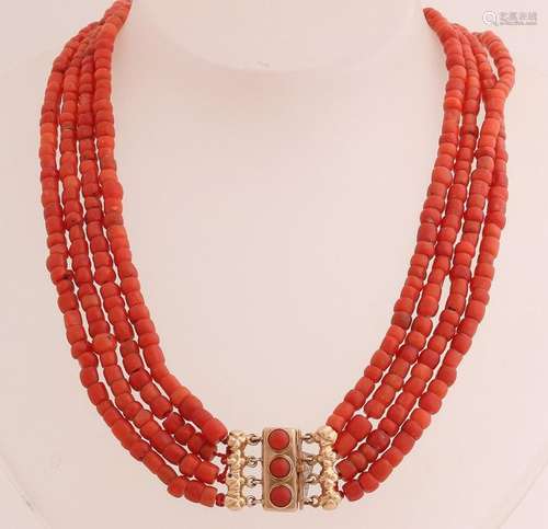 4 strand red coral necklace