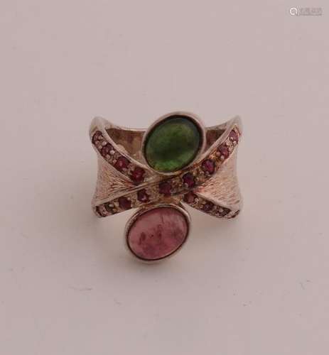 Silver ring with colored stones