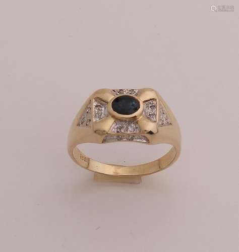 Gold ring with diamond and sapphire