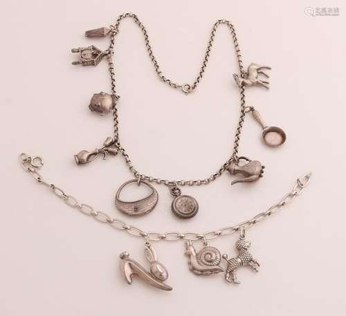 Silver charm bracelet and necklace