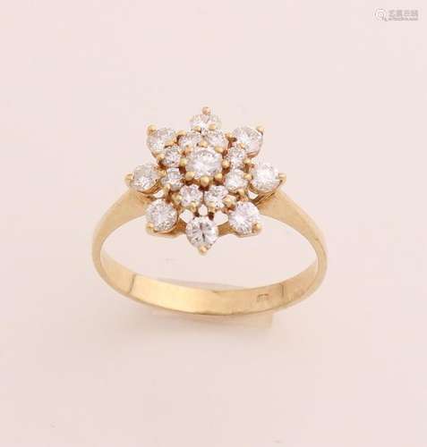 Gold entourage ring with diamond