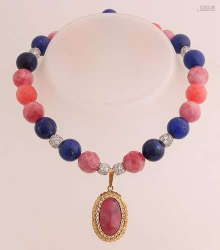 Lapis and agate necklace with gold