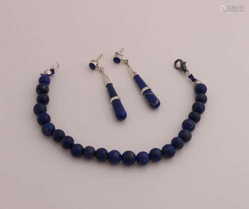 Earrings and bracelet, Lapis Lazuli