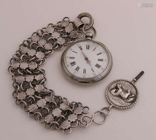 Silver chatelaine with watch