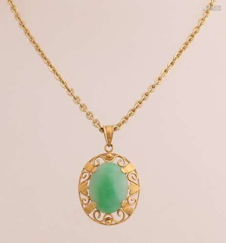 Gold necklace with pendant with jade