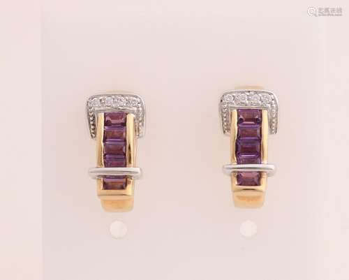 Gold ear studs with amethyst