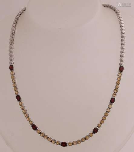 Silver choker with garnet and citrine