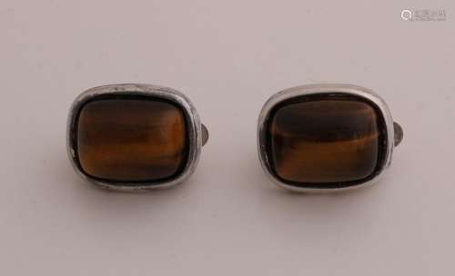 Silver earclips with tiger eye