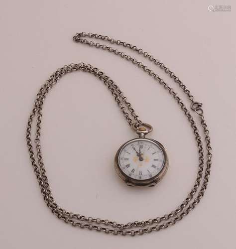 Silver ladies watch with chain