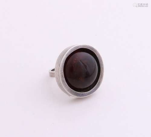 Silver amber ring