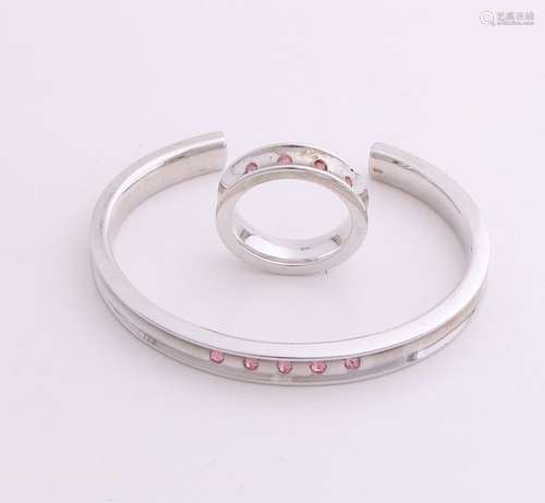 2 Silver jewelry with pink stone, Look!