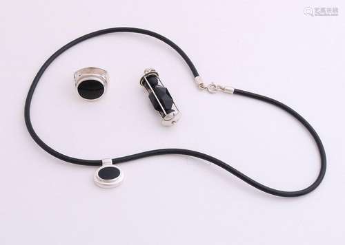 3 Silver jewelry with black