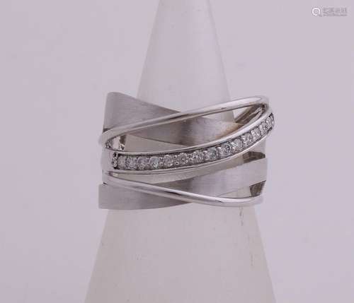 Wide white gold ring with diamond