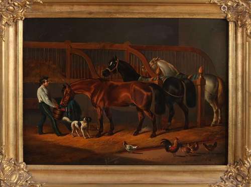 A. Verhoesen, stable with three military horses