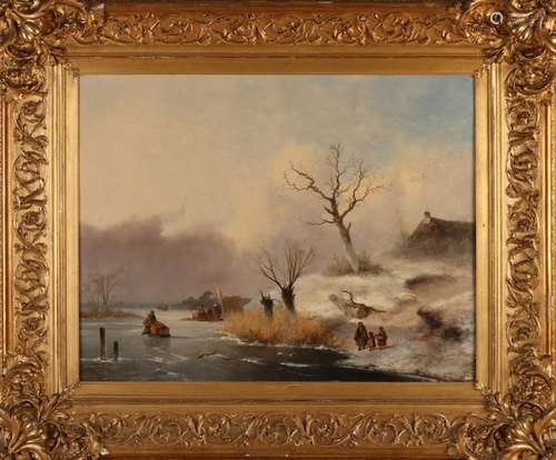 JF Hoppenbrouwers, Dutch winter scene with ice fun