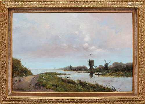 H. Ten Cate, Polder view with fisherman and windmi…