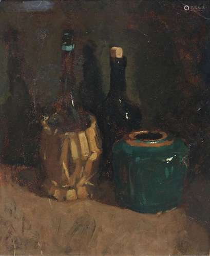 Dick Ket, Still life with ginger jar and wine bott…