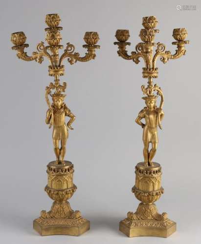 2x Fire gilded candle holders