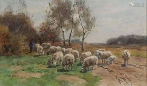 Willem Steelink, Shepherd with his sheep in landsc…