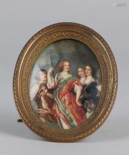 Miniature portrait with hunting party