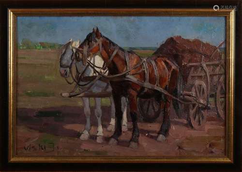 J. Viski, Horse cart in landscape