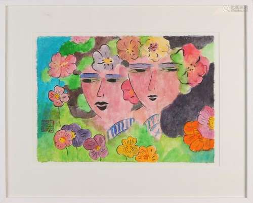 Walasse Ting, Woman faces with flowers