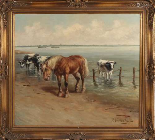 P. Verschuur, Cattle along the river