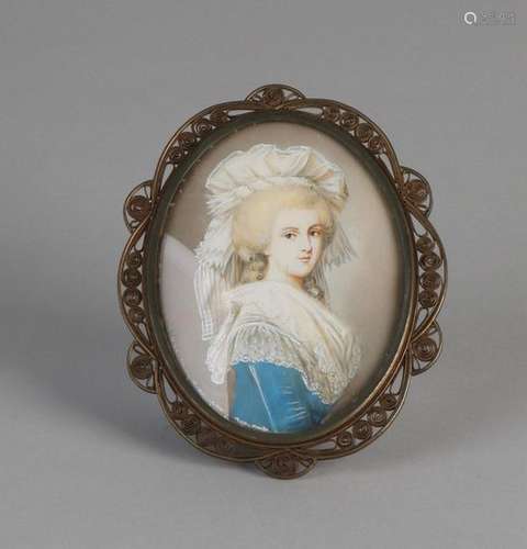 Portrait miniature in openwork frame with monogram