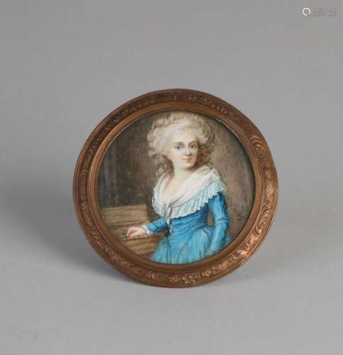 Round portrait miniature with engraved brass
