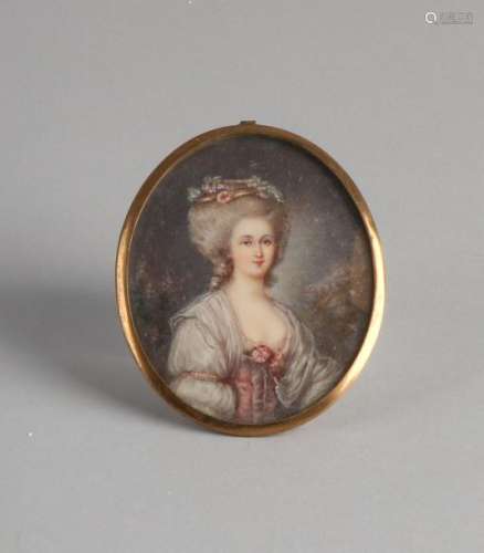 Oval Portrait miniature with flowers in her hair