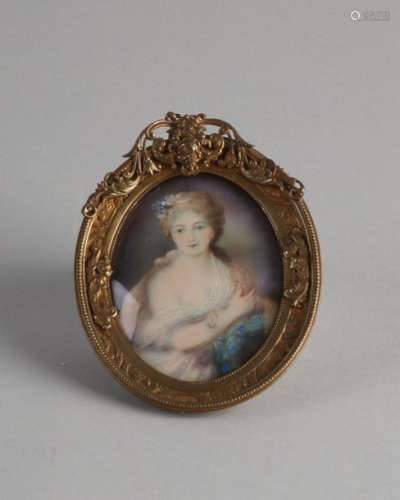Oval portrait miniature, white dress