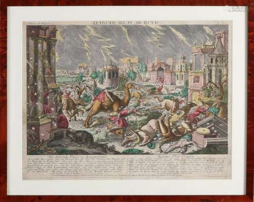 Hand colored engraving, 7th Plague of Egypt