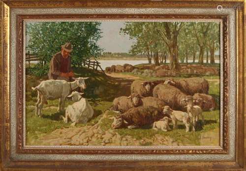 Josef Strahn, Landscape with sheep and shepherd