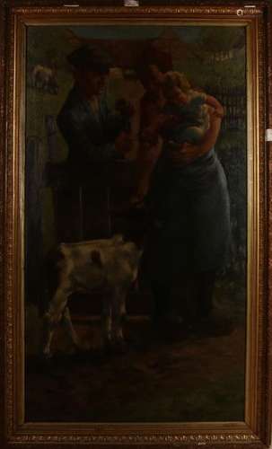 JF vd Voort, Farm family with calf