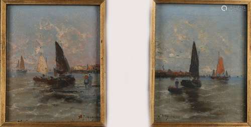 2x J. Wagner, Harbor views with boats