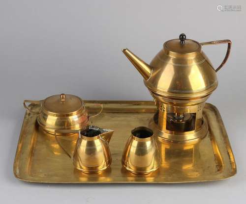 6 piece Eissenloeffel style tea set made of brass