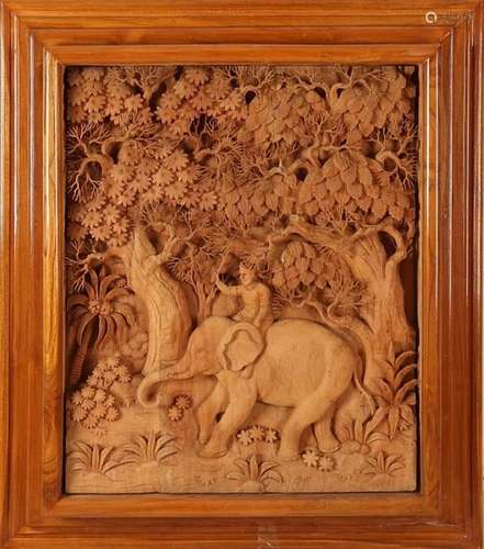 Asian wood carving, H 118 x W 98 cm.