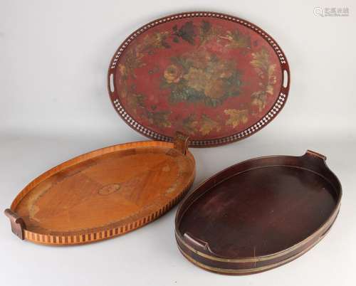 3x Antique serving trays