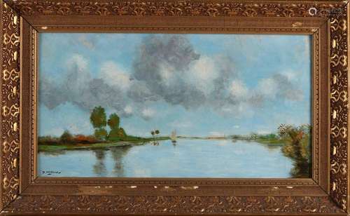 Unclearly signed?, Dutch river view with sailing b…