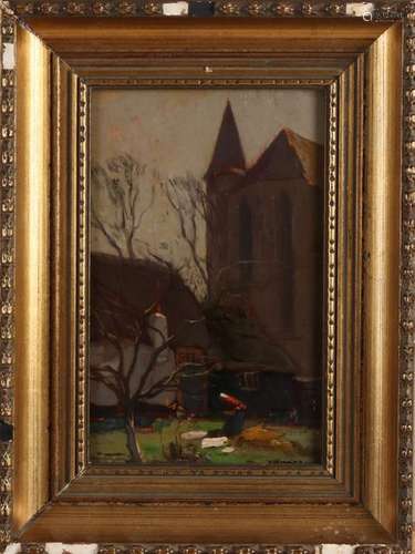 Ype Wenning, Cityscape with woman in backyard